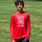 Guys Lacrosse Long Sleeve Performance Tee - Raised In a Cage