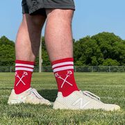 Guys Lacrosse Woven Mid-Calf Socks - Retro Crossed Sticks (Red/White)