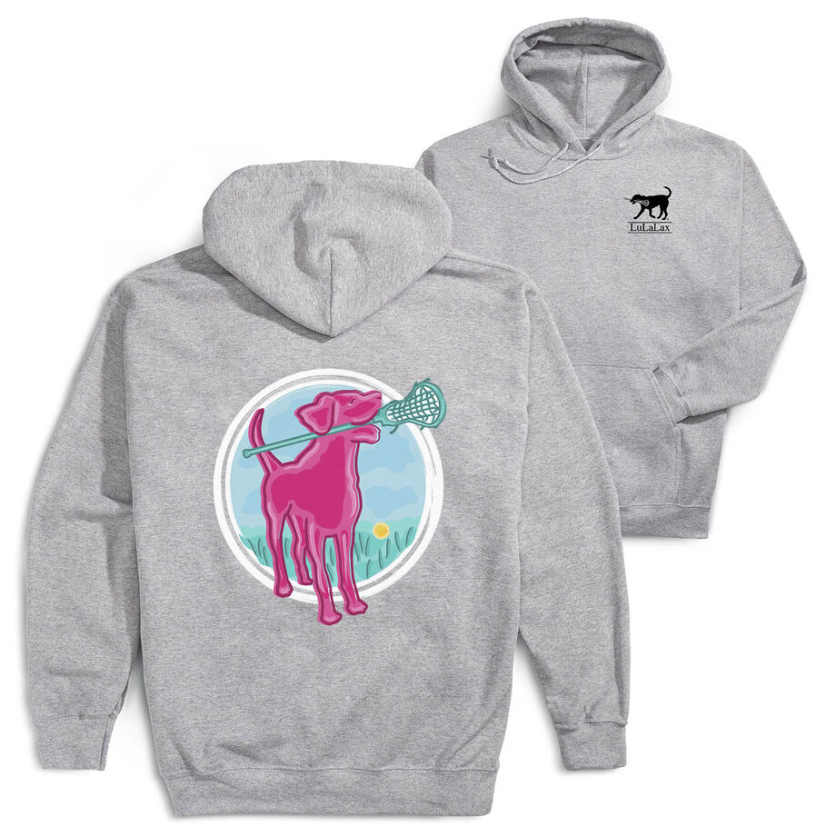 Girls Lacrosse Hooded Sweatshirt - Lacrosse Dog with Girl Stick (Back Design)