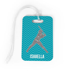 Softball Bag/Luggage Tag - Personalized Faux Glitter Chevron Pattern