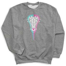 Girls Lacrosse Crew Neck Sweatshirt - Lacrosse Stick Heart