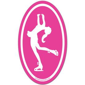 Figure Skating Girl Silhouette Oval Car Magnet (Pink)