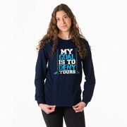 Hockey Tshirt Long Sleeve - My Goal Is To Deny Yours (Blue/Black)