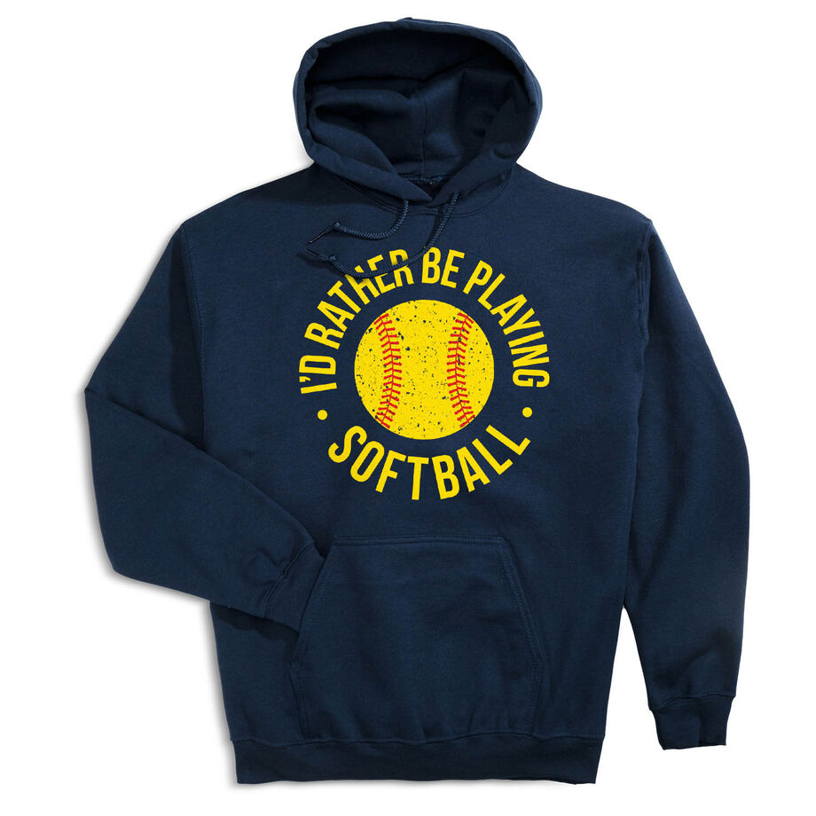 Softball Hooded Sweatshirt - I'd Rather Be Playing Softball Distressed