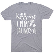 Girls Lacrosse Short Sleeve T-Shirt - Kiss Me I Play Lacrosse