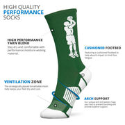 Basketball Woven Mid-Calf Socks - Player Jump Shot (Green/White)