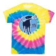 Girls Lacrosse T-Shirt Short Sleeve - Watercolor Lacrosse Dog With Girl Stick Tie Dye