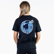 Girls Lacrosse Short Sleeve T-Shirt - Watercolor Lacrosse Dog With Girl Stick (Back Design)