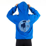 Girls Lacrosse Hooded Sweatshirt - Watercolor Lacrosse Dog With Girl Stick (Back Design)
