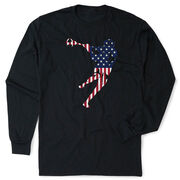 Guys Lacrosse Tshirt Long Sleeve - American Flag Silhouette