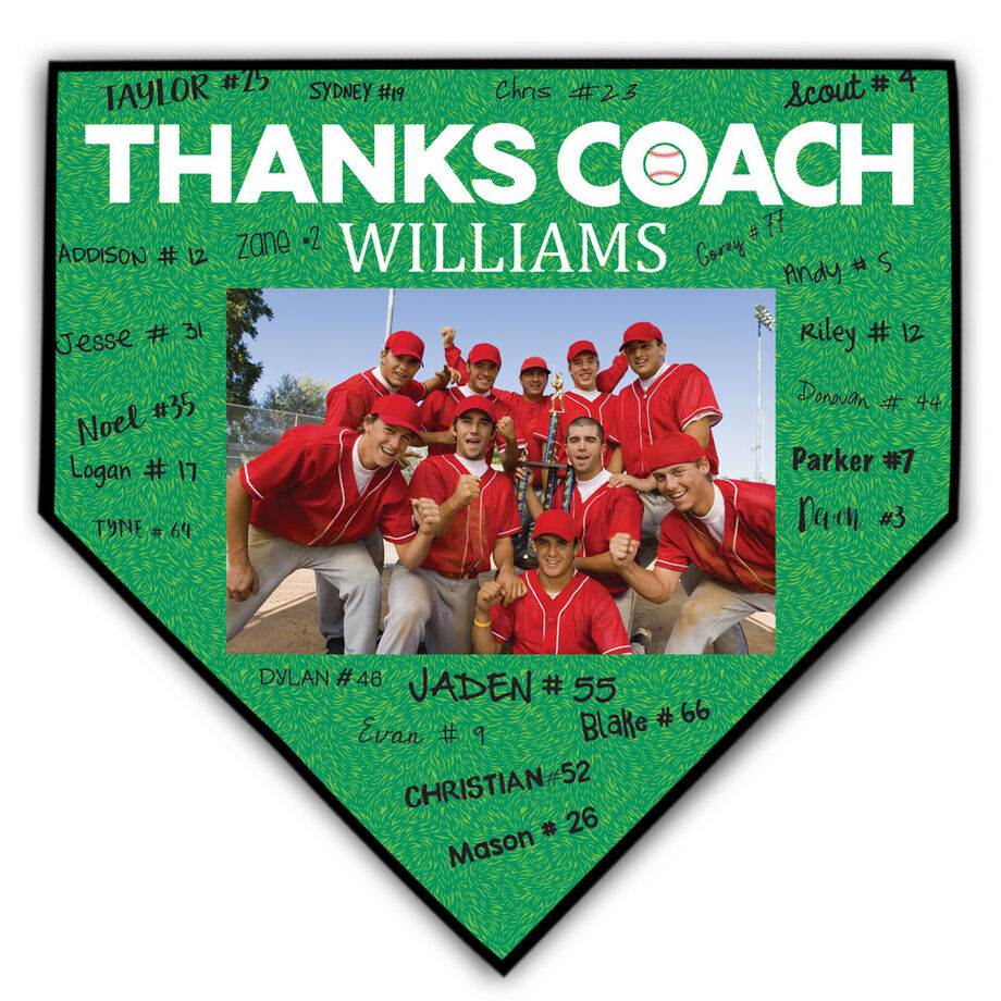 Baseball Home Plate Plaque - Thank You Coach Photo Autograph - Personalization Image