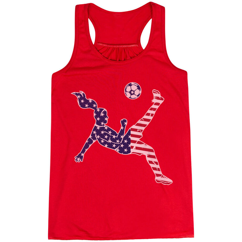 Soccer Flowy Racerback Tank Top - Girls Soccer Stars and Stripes Player
