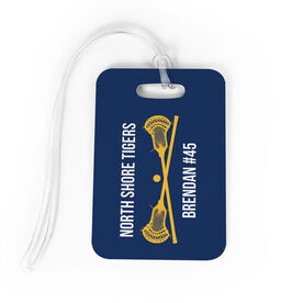 Guys Lacrosse Bag/Luggage Tag - Personalized Text with Crossed Sticks