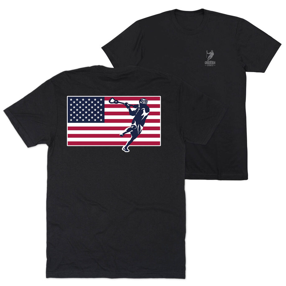 Guys Lacrosse Short Sleeve T-Shirt - Patriotic Lacrosse (Back Design)
