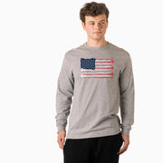 Guys Lacrosse Tshirt Long Sleeve - Amercian Flag