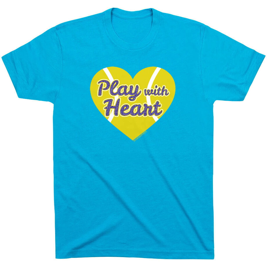 Tennis Tshirt Short Sleeve Play With Heart in Purple Glitter - Personalization Image