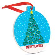 Lacrosse Round Ceramic Ornament - Merry Laxmas