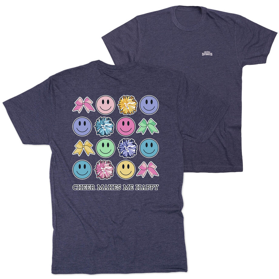 Cheerleading Short Sleeve T-Shirt - Cheer Makes Me Happy (Back Design)