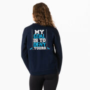 Hockey Crewneck Sweatshirt - My Goal Is To Deny Yours (Blue/Black) (Back Design)