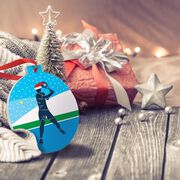 Tennis Round Ceramic Ornament - Guy Silhouette with Santa Hat