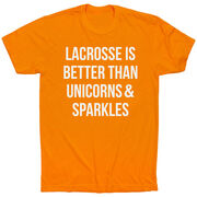 Girls Lacrosse Short Sleeve T-Shirt - Lacrosse is better than Unicorns