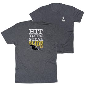 Softball Short Sleeve T-Shirt - Hit Run Steal Slide (Back Design)