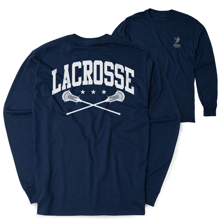Guys Lacrosse Tshirt Long Sleeve - Crossed Sticks (Back Design)