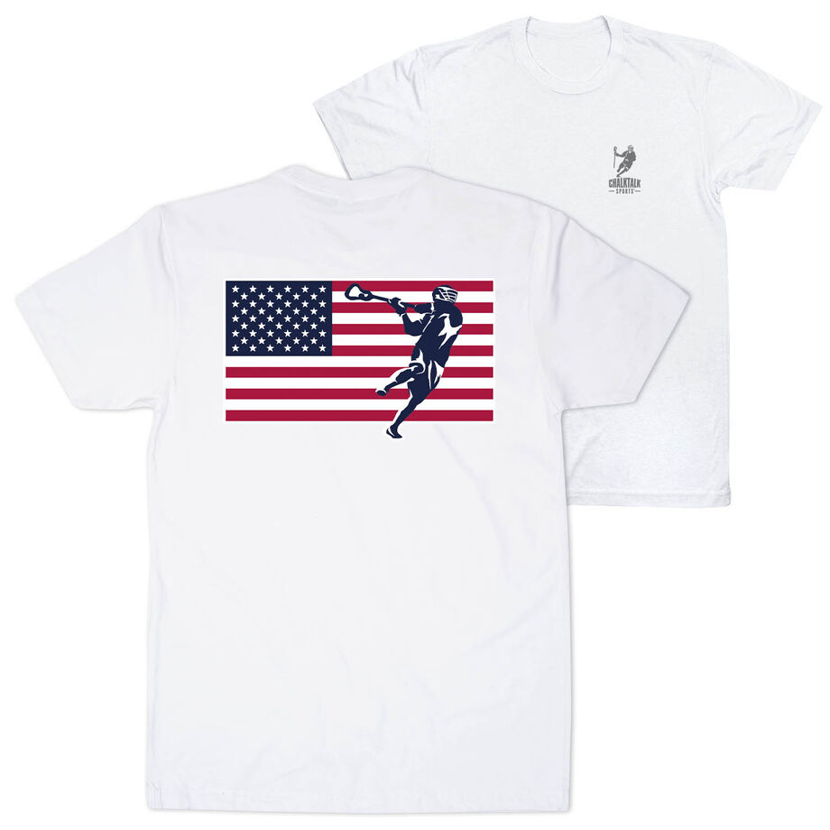Guys Lacrosse Short Sleeve T-Shirt - Patriotic Lacrosse (Back Design)