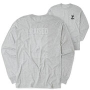 Guys Lacrosse Tshirt Long Sleeve - Raised In a Cage (Back Design)