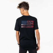 Guys Lacrosse Short Sleeve T-Shirt - American Flag (Back Design)