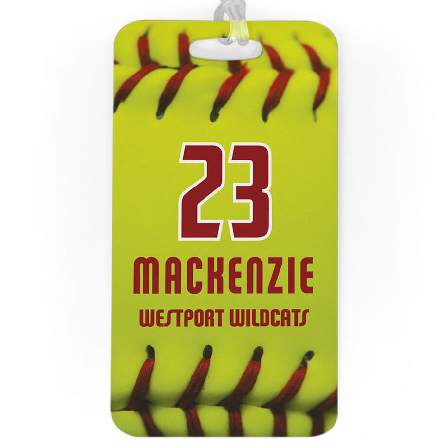 Softball Bag/Luggage Tag - Personalized Big Number with Softball Stitches