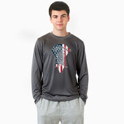 Guys Lacrosse Long Sleeve Performance Tee - Patriotic Stick