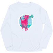 Girls Lacrosse Long Sleeve Performance Tee - Lacrosse Dog with Girl Stick