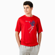 Guys Lacrosse Short Sleeve Performance Tee - American Flag Silhouette