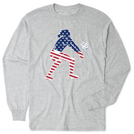 Volleyball Tshirt Long Sleeve - Volleyball Stars and Stripes Player [Gray/Youth Small] - SS