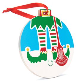 Guys Lacrosse Round Ceramic Ornament - Elf Graphic