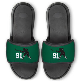 Hockey Repwell&reg; Slide Sandals - Hockey Slapshot with Number