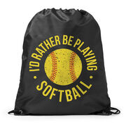 Softball Drawstring Backpack - I'd Rather Be Playing Softball Distressed