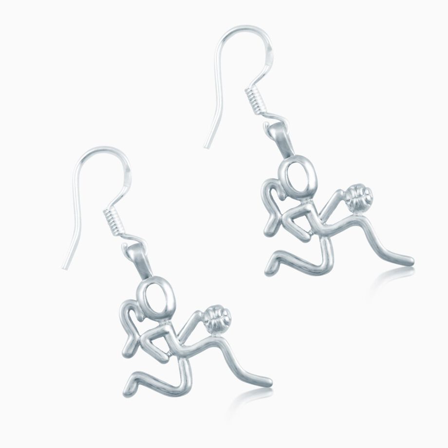 Silver Basketball Girl (Stick Figure) Earrings