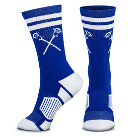 Guys Lacrosse Woven Mid-Calf Socks - Retro Crossed Sticks (Royal/White)