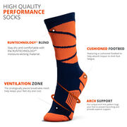Basketball Woven Mid-Calf Socks - Ball Wrap (Navy/Neon Orange)