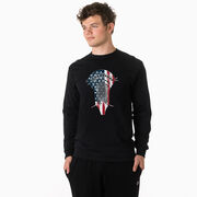 Guys Lacrosse Tshirt Long Sleeve - Patriotic Stick