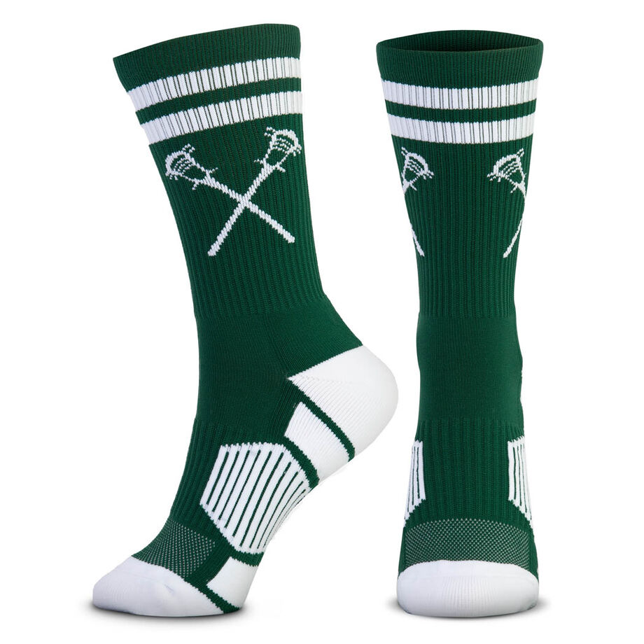 Guys Lacrosse Woven Mid-Calf Socks - Retro Crossed Sticks (Green/White)
