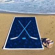 Hockey Premium Beach Towel - Blue Crossed Hockey Sticks