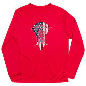 Guys Lacrosse Long Sleeve Performance Tee - Patriotic Stick