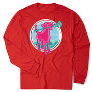 Girls Lacrosse Tshirt Long Sleeve - Lacrosse Dog with Girl Stick
