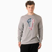 Guys Lacrosse Tshirt Long Sleeve - Patriotic Stick