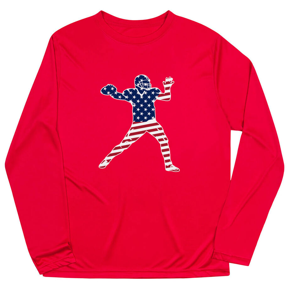 Football Long Sleeve Performance Tee - Football Stars and Stripes Player - Personalization Image
