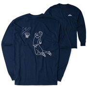 Basketball Tshirt Long Sleeve - Basketball Player Sketch (Back Design)