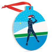Tennis Round Ceramic Ornament - Guy Silhouette with Santa Hat